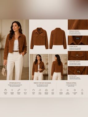SHEIN Chestnut Brown Corduroy Crop Jacket